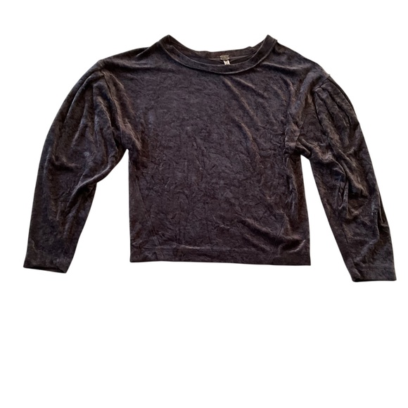 We The Free Milan Crushed Velvet Top Sz S Gray Layering Puff Sleeve Whimsigoth - Picture 2 of 12